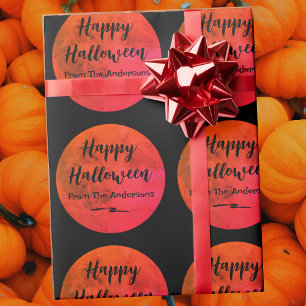 Zwart en Sinaasappel Volle Maan Patroon Happy Hall Cadeaupapier