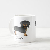 Zwart en smaakvol tapijt Dachshund Dog & Name Koffiemok (Voorkant links)