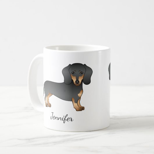 Zwart en smaakvol tapijt Dachshund Dog & Name Koffiemok (Voorkant links)
