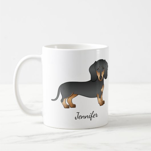 Zwart en smaakvol tapijt Dachshund Dog & Name Koffiemok (Links)