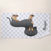 Zwart en smaakvol tapijt Dachshund Dog & Name Strandlaken (Voorkant)