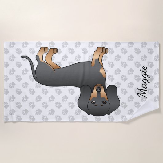 Zwart en smaakvol tapijt Dachshund Dog & Name Strandlaken (Voorkant)