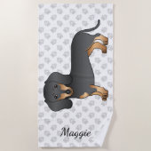 Zwart en smaakvol tapijt Dachshund Dog & Name Strandlaken (Voorkant)