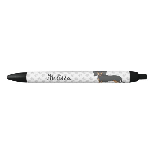 Zwart en smaakvol tapijt Dachshund Dog & Name Zwarte Inkt Pen (Voorkant)