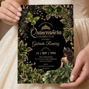 Zwart en smaragdgroen Quinceañera gouden tiara  Kaart
