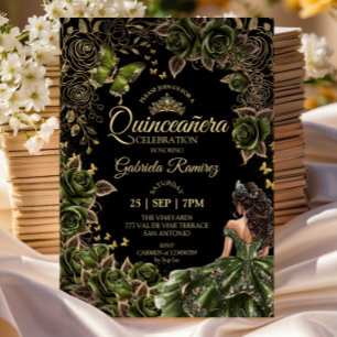 Zwart en smaragdgroen Quinceañera gouden tiara  Kaart