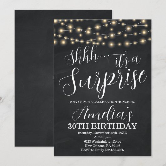 Zwart en snoerlicht verrassingsverjaardag kaart (Voorkant / Achterkant)