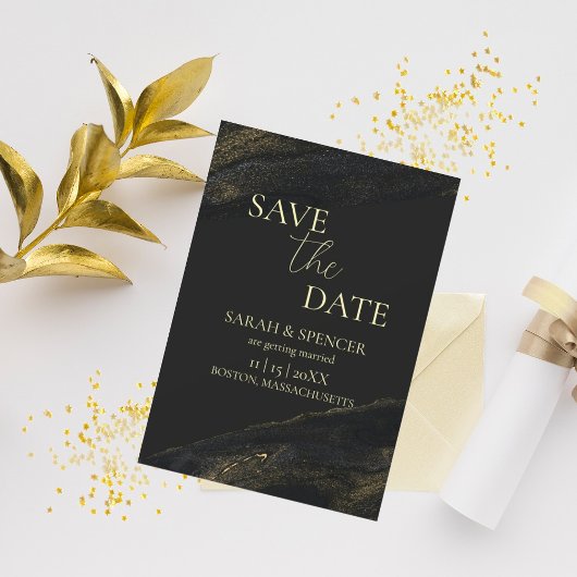 Zwart en Sparkly Gold Sla de datum op Save The Date