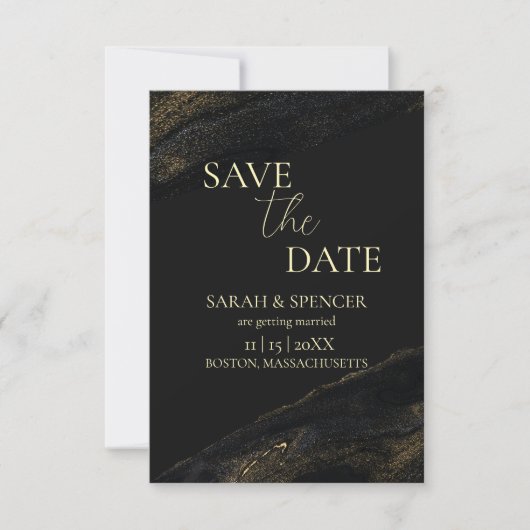 Zwart en Sparkly Gold Sla de datum op Save The Date (Voorkant)