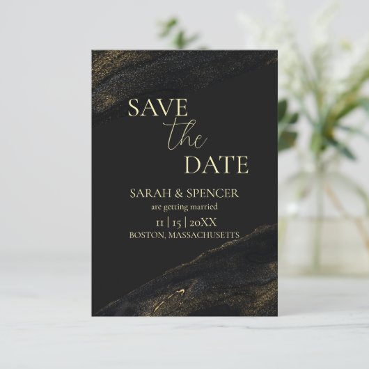 Zwart en Sparkly Gold Sla de datum op Save The Date (Staand voorkant)