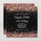 Zwart en Sparkly Roos Gold Glitter Birthday Kaart (Voorkant / Achterkant)