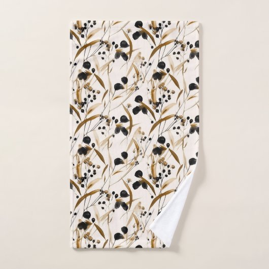 Zwart en Tan Abstract Leaf Design Bad Handdoek (Handdoek)