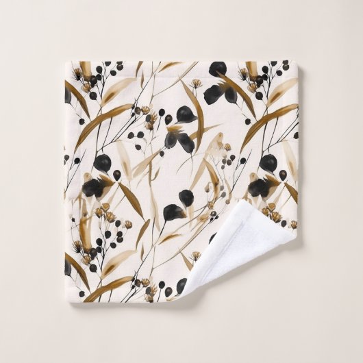 Zwart en Tan Abstract Leaf Design Bad Handdoek (Wasdoekje)