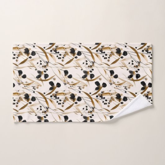 Zwart en Tan Abstract Leaf Design Bad Handdoek (Handdoek)