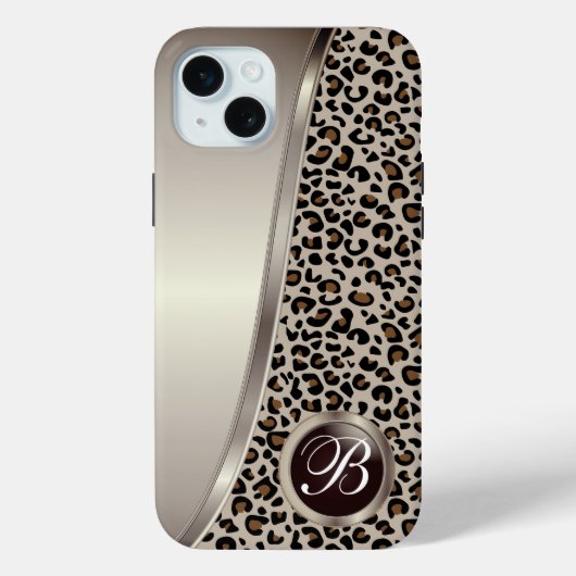 Zwart en Tan Bruin Luipaard Print | Monogram Case-Mate iPhone Case (Achterkant)