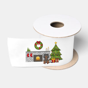Zwart-en-tan Cavalier in een Festieve Kerst Kamer Satijnen Lint