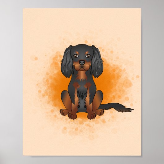 Zwart En Tan Cavalier King Charles Op Oranje Poster (Voorkant)