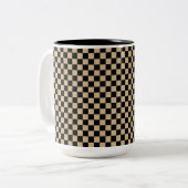 Zwart en Tan Checkered Tweekleurige Koffiemok (Voorkant links)