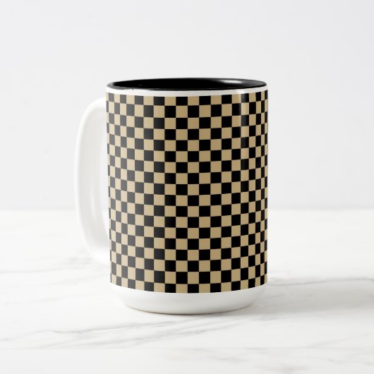Zwart en Tan Checkered Tweekleurige Koffiemok (Voorkant links)