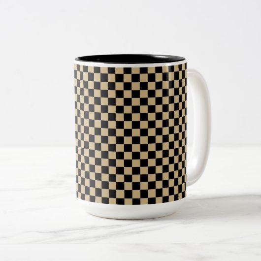 Zwart en Tan Checkered Tweekleurige Koffiemok (Voorkant rechts)