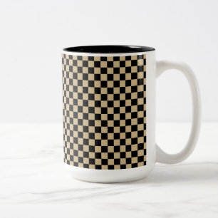 Zwart en Tan Checkered Tweekleurige Koffiemok