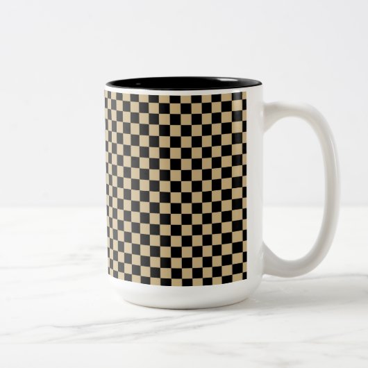 Zwart en Tan Checkered Tweekleurige Koffiemok (Rechts)