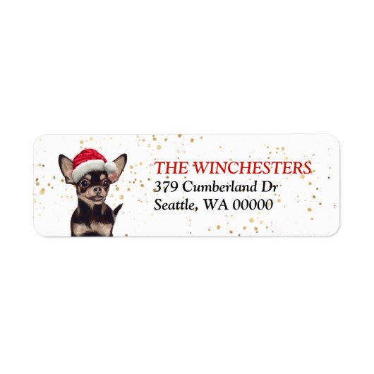 Zwart en Tan Chihuahua Santa Hat Adres Label (Voorkant)