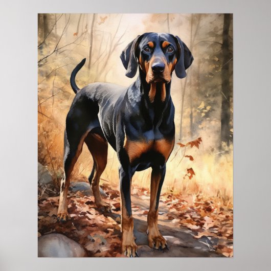 Zwart en Tan Coonhound Dog Art Print Poster (Voorkant)