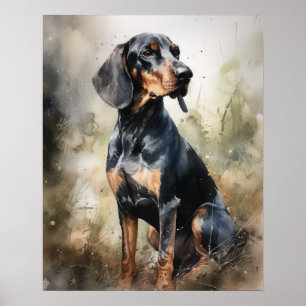 Zwart en Tan Coonhound Dog Art Print Poster