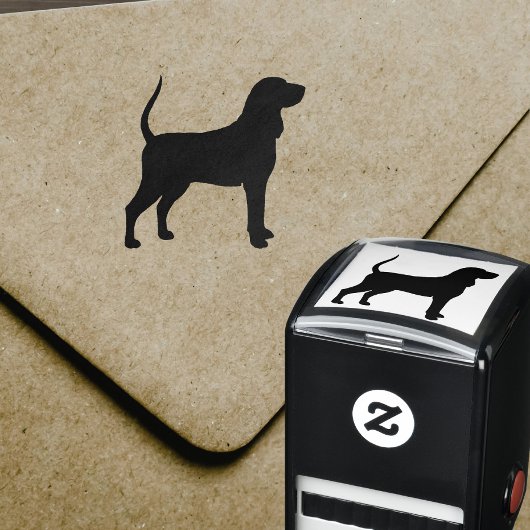 Zwart en Tan Coonhound Hondenras Silhouet Zelfinktende Stempel
