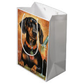 Zwart en Tan Coonhound Nieuwjaar Medium Cadeauzakje (Achterkant Gekanteld)