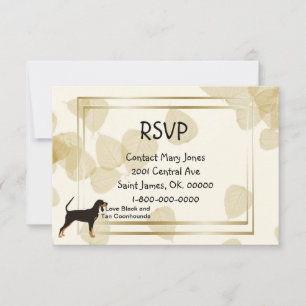 Zwart en Tan Coonhound op Tan Leaves RSVP Kaartje