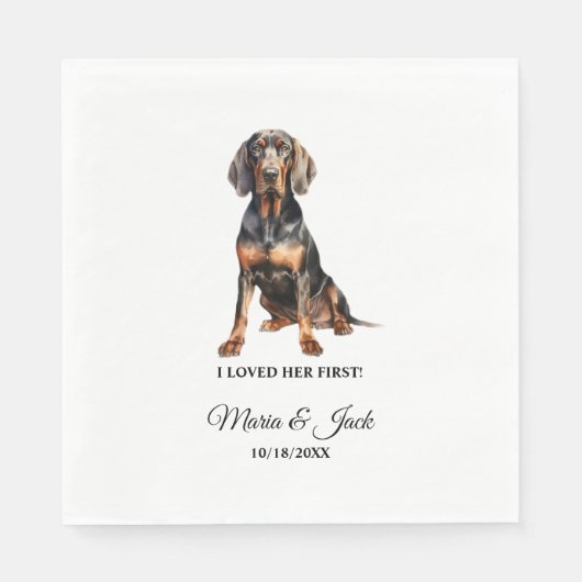 Zwart en Tan Coonhound Pet Cocktail bruiloft Servet (Voorkant)