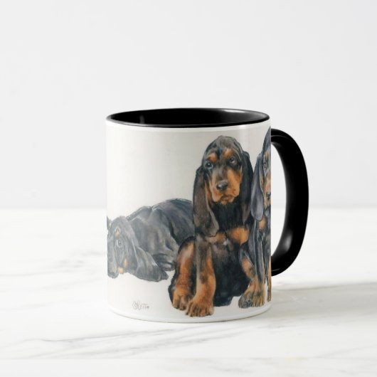 Zwart en Tan Coonhound Puppies Mok (Voorkant rechts)