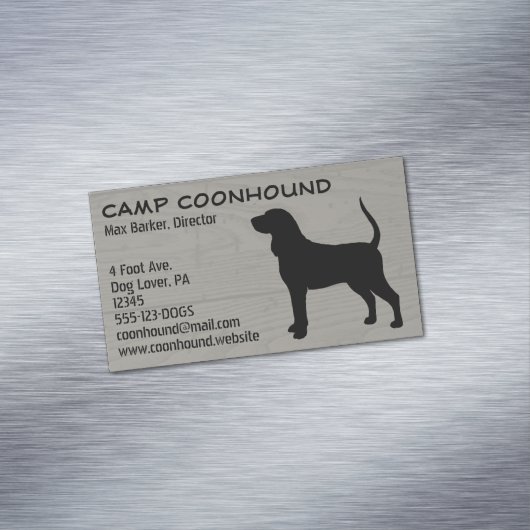 Zwart en Tan Coonhound Silhouet Hondenras Visitekaartje Magneet (Voorbeeld)
