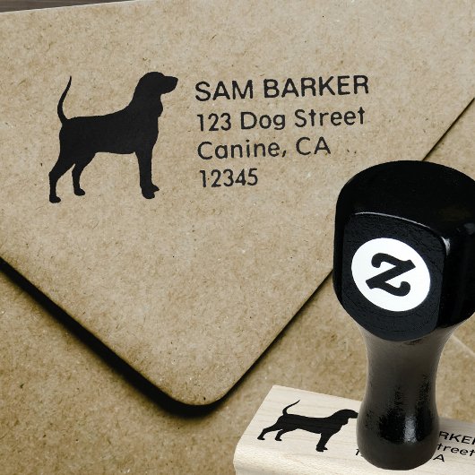 Zwart en Tan Coonhound Silhouet Retouradres Rubberstempel