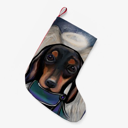 Zwart en Tan Dachshond Kleine Kerstsok (Voorkant (Hangend))
