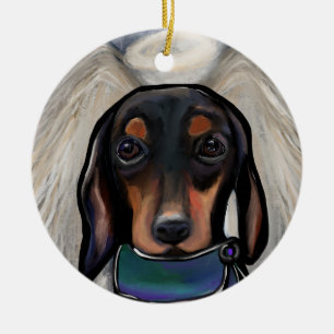 Zwart en Tan Dachshund Keramisch Ornament