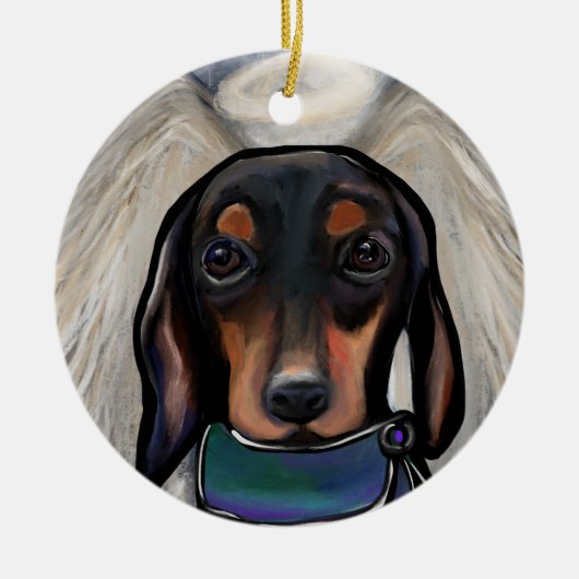 Zwart en Tan Dachshund Keramisch Ornament (Voorkant)