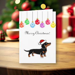Zwart en Tan Dachshund Kerst Poseren Feestdagen Kaart