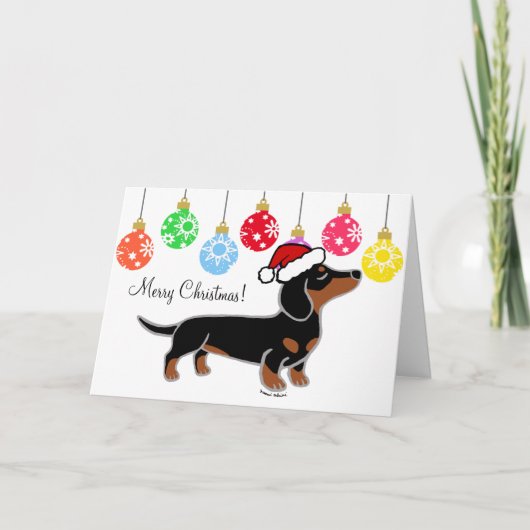 Zwart en Tan Dachshund Kerst Poseren Feestdagen Kaart (Voorkant)