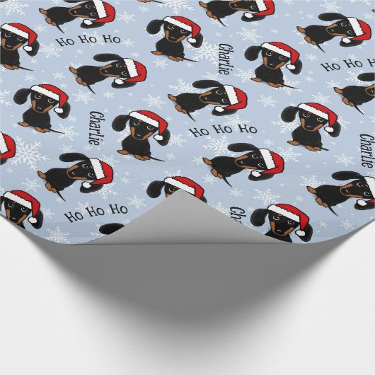 Zwart en Tan Dachshund Kerstmis Gepersonaliseerd Cadeaupapier (Hoek)