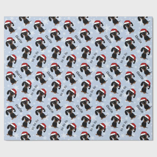 Zwart en Tan Dachshund Kerstmis Gepersonaliseerd Cadeaupapier (Vlak)