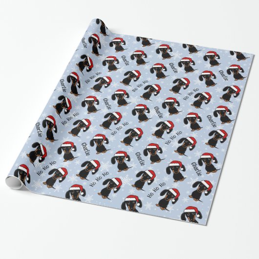 Zwart en Tan Dachshund Kerstmis Gepersonaliseerd Cadeaupapier (Uitgerold)