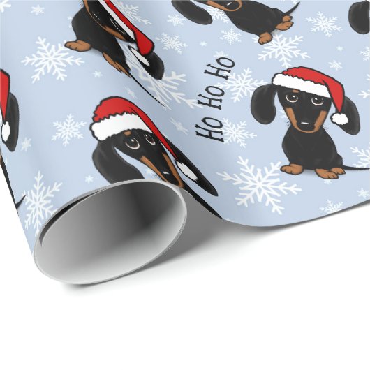 Zwart en Tan Dachshund Kerstmis Gepersonaliseerd Cadeaupapier (Rol Hoek)