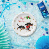 Zwart en Tan Dachshund met kerstBord Papieren Bordje (Feest)