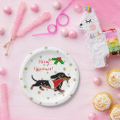 Zwart en Tan Dachshund met kerstBord Papieren Bordje (Feest)