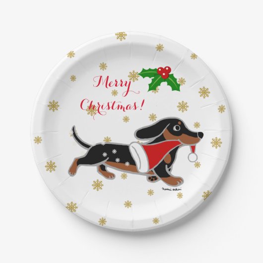 Zwart en Tan Dachshund met kerstBord Papieren Bordje (Voorkant)