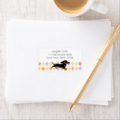 Zwart en Tan Dachshund Running Etiket (Insitu)