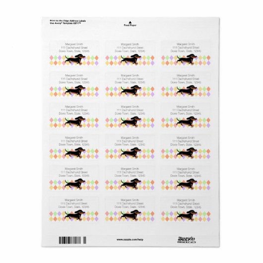 Zwart en Tan Dachshund Running Etiket (Full Sheet)